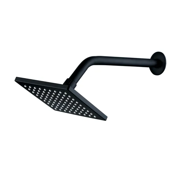 Regadera ABS Acquabela Trento Cuadrada Negra 6" Brazo 30cm 1 Función